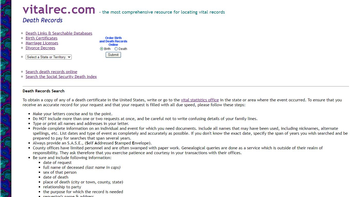 Death Records and Death Certificates - How to obtain a copy - Vital Rec